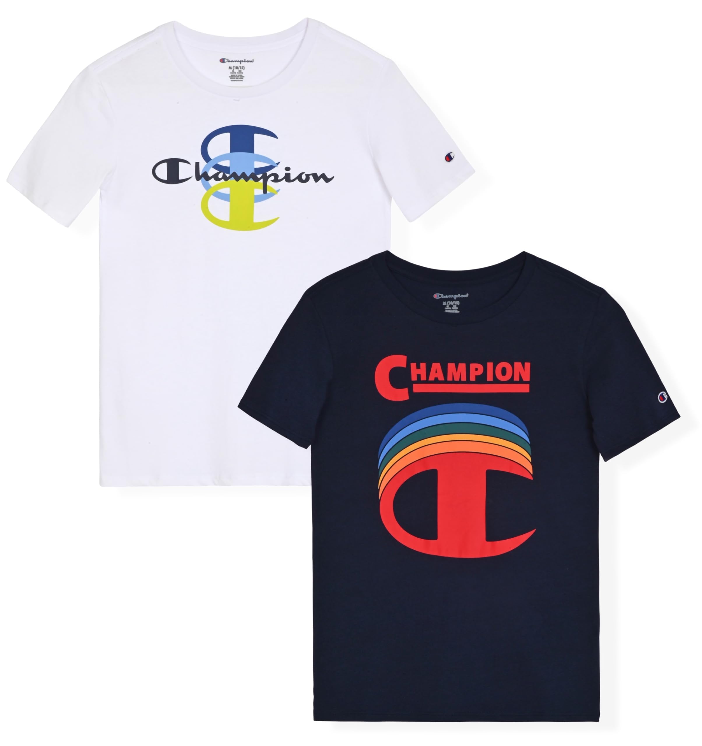 Champion Boys Tee Shirts 2 Pack Short Sleeve T-Shirts for Boys in Sizes 4-18 Navy-White Image