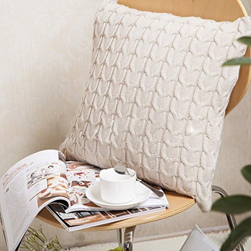 LISASTOR 18" x 18" Fahion Knitted Decorative Cushion Cover Cable Warm Square Pillow Cases For Soft Counch Bed Car (Beige)