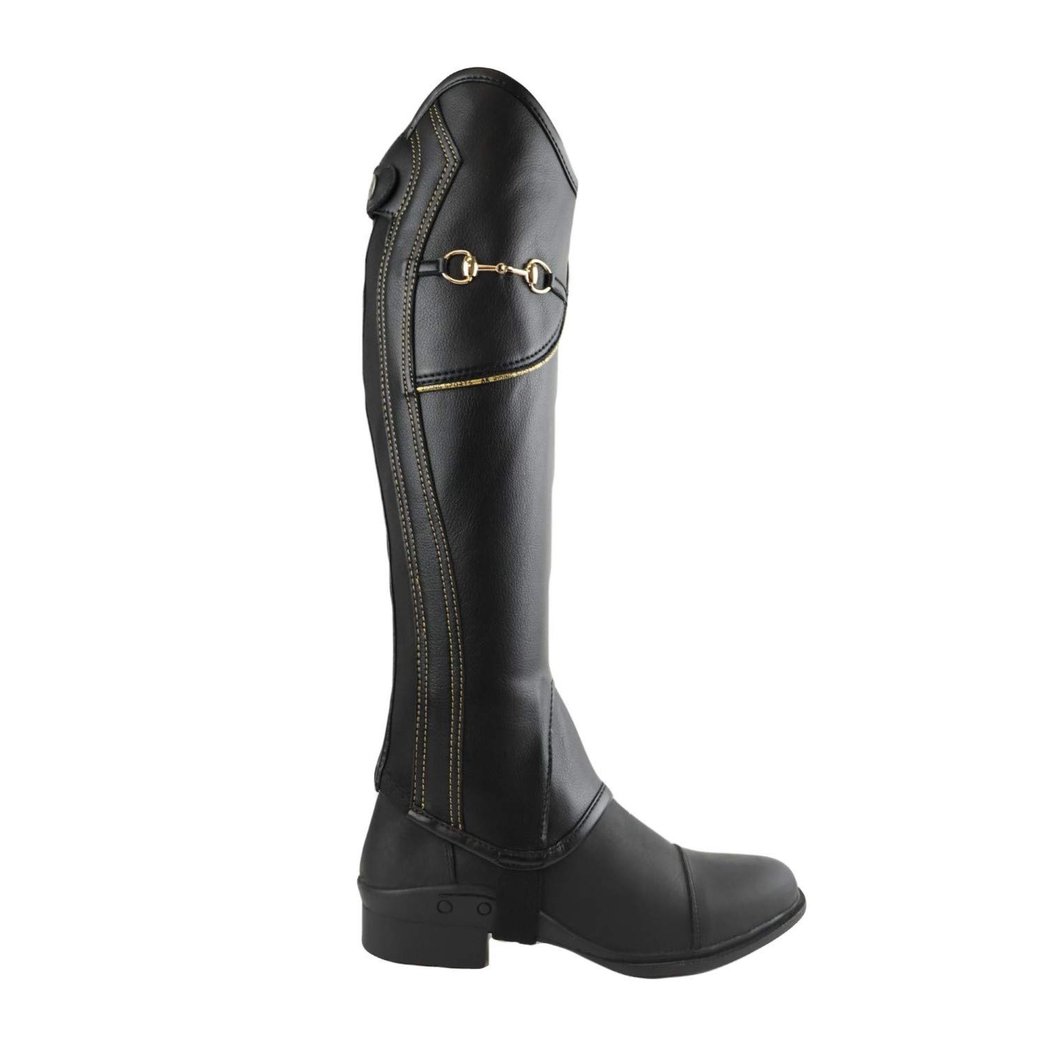 AK Equestrian Bit Chain Horse Riding Half Chaps with Extra Leather Protection inside AKRS-1864 (Black/Gold, XXL)