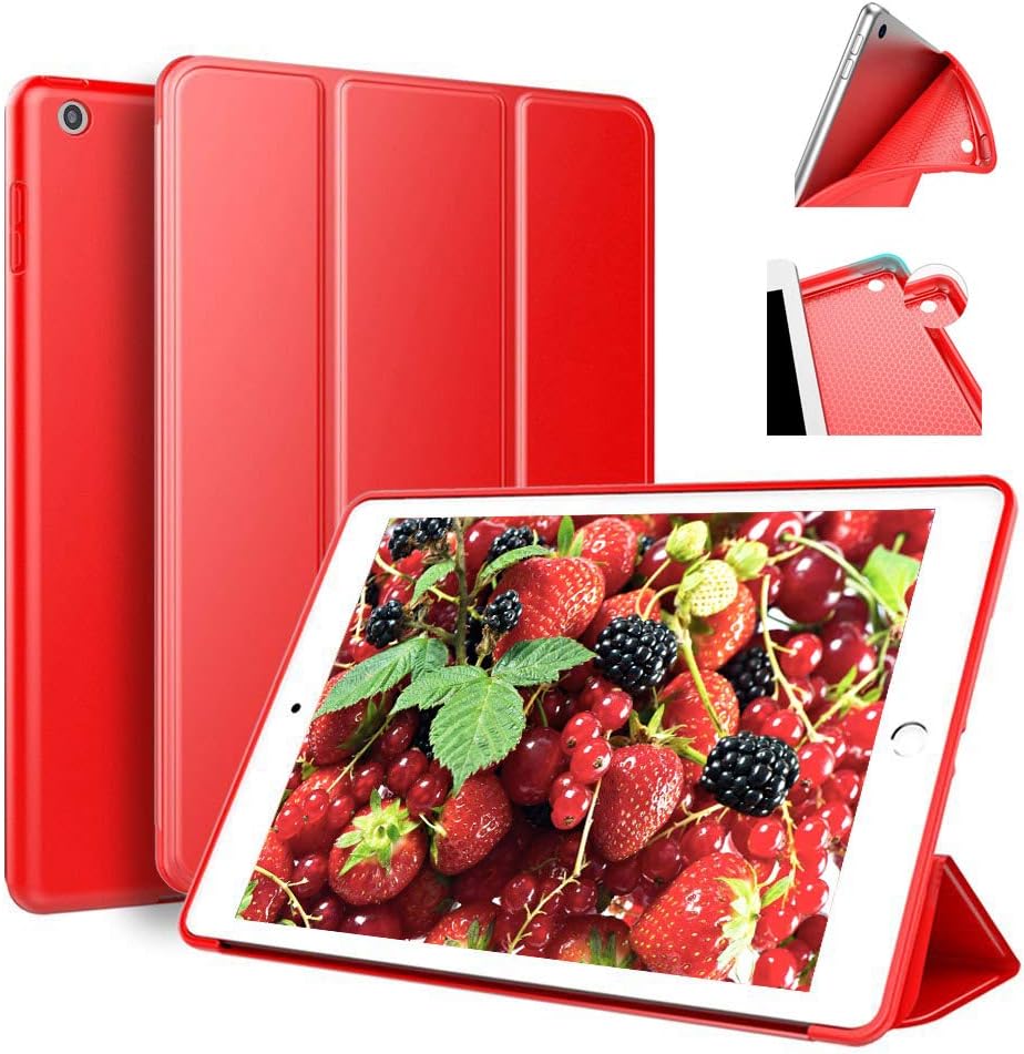 Aoub Case for iPad 6th/5th Generation 2018/2017 9.7 inch, Trifold Stand Ultra Leightweight Soft TPU Smart Cover with Auto Wake/Sleep for Apple iPad Model A1893/A1954, A1822/A1823, Red