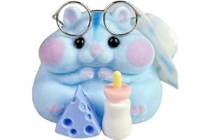 Handmade Taba Squishy Hamster Toy, Cute Squishy Hamster Fidget Toy, Realistic Hamster Toy, Soft Silicone Mochi Furry Toy, Stress Relief Gift for Adults & Kids, Sensory Anxiety Plushie (Blue)