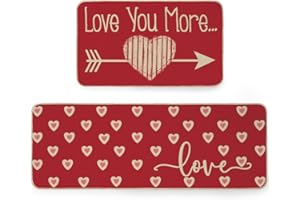 ARKENY Valentine's Day Kitchen Rugs Set of 2, Happy Valentines Day Kitchen Matsand Door Mat, Love Heart Decorative Seasonal Kitchen Floor Mat 17x29 and 17x47 Inch AKM009