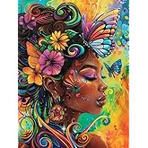 Bimkole 5D Diamond Art Kits for Adults African Woman, Full Drill DIY Rhinestone Embroidery Set Paint with Diamonds Art Butterfly Flowers by Number Kits Cross Stitch Home Wall Craft Decor 12x16 Inch