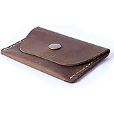Handmade Vintage Leather Wallet - Slim Front Pocket Credit Card Holder, Hand-Stitched Genuine Cowhide Wallet for Men & Women, Holds 4-8 Cards + Cash (Flat seam sewing, Large Flap Wallet)