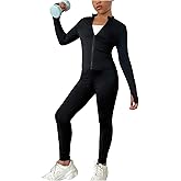 WDIRARA Girl's 2 Piece Outfit Long Sleeve Zip Up Top Yoga Leggings Set Athletic Tracksuit
