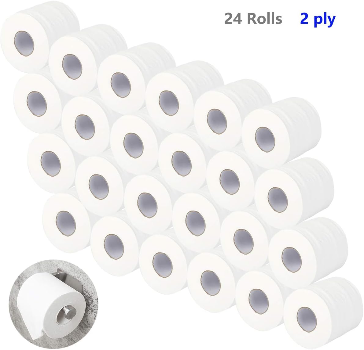 24 Rolls Toilet Paper Bulk, 2-Ply Soft and Dissolvable Toilet Paper Soft Skin-Friendly Bathroom Tissue, Highly Absorbent Roll Toilet Paper for Daily Use