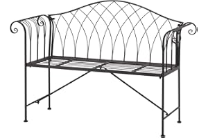 AVAWING Outdoor Bench, Small Patio Garden Metal Bench with Armrests, Park Benches Loveseat Furniture with Back for Outside, Deck, Lawn, Porch, Balcony, Backyard, Black