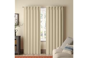 Homi Drapes Double Pinch Pleated Blackout Curtains Thermal Insulated Room Darkening Drapes for Bedroom/Livingroom Along with 2 Panels Combined W(36"+36"),Tiebacks,Hooks (Beige, 72"x84")