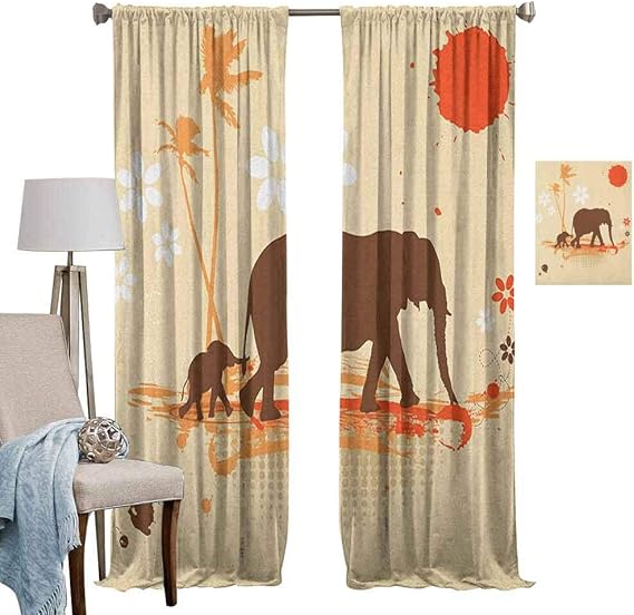 Cortina de ventana con bolsillo para barra, diseño de animales de bebé