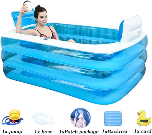 FuAo Bathtub Gruesa Bañera Inflable, Bañera De PVC para Adultos, Bañera De Plástico Plegable, Jacuzzi Hinchable, Bañera Plegable De Verano, Cubo(145 * 105 * 50cm)