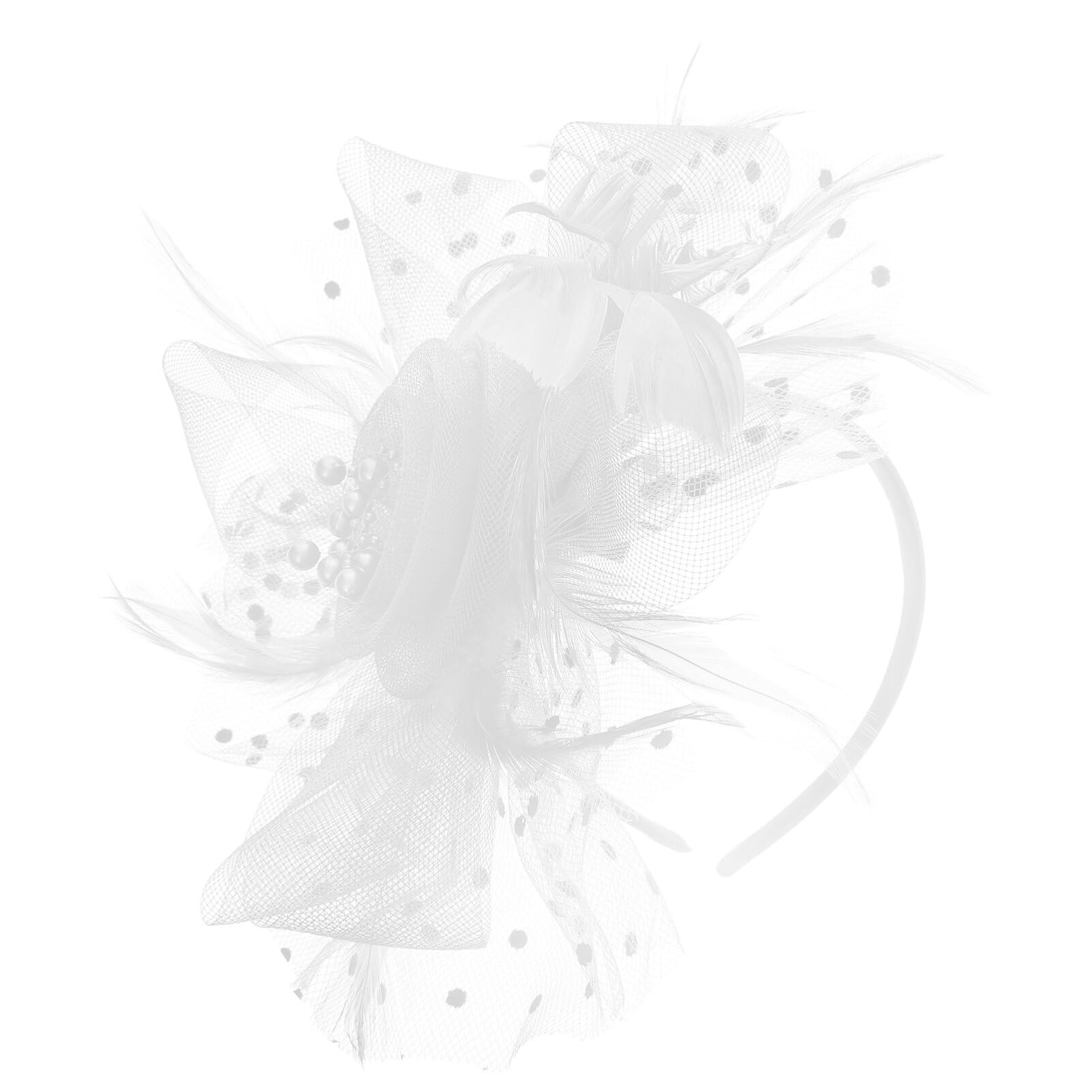 FRCOLOR Facinaters Hats Feather Fascinator Hat Vintage Bridal Fascinator Hat Wedding Headband Mesh Hair Band with Beads Cocktail Tea Party Headwear Wedding Hats for Women (White)