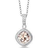 Gem Stone King 1.35 Ct Cushion Peach Morganite 925 Sterling Silver Pendant with Chain