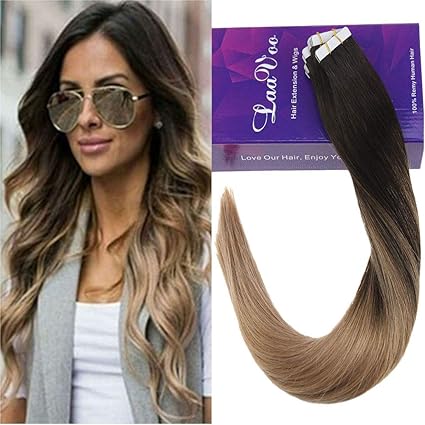 Laavoo 14 Pollice Balayage Extension Castano Scuro A Biondo Cenere 218 Seamless Tape Extension Capelli Remy Veri Naturale Liscio 50grammi 20pezzi