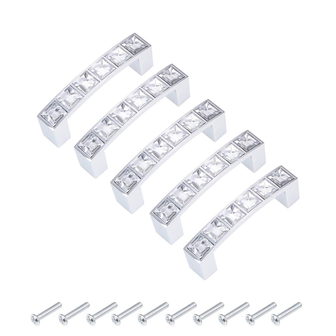 sourcing map Cabinet Pulls Drawer Handles 64mm Hole Centers Alloy Crystal with Screws 5Pcs