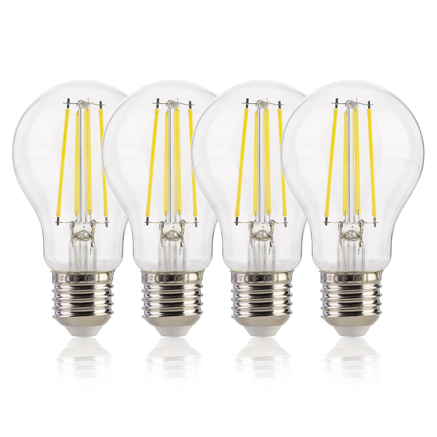 FLSNT E27 Screw Bulb 60W Equivalent 4000K Cool White, 7W A60 LED Filament Edison Screw Bulb, 806LM Cool White Light Bulbs, Non-Dimmable, Clear Glass, Pack of 4 [Energy Class E] — image 1
