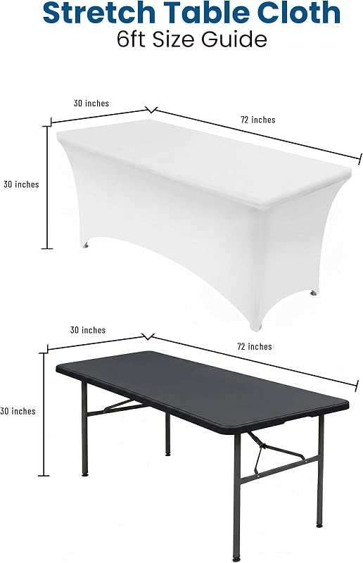 1 Paquete de Manteles Rectangulares de Poliéster (6 pies - 183 cm) Elásticos de Spandex, Cubre Mesas para Bodas, Bares, Artesanías, Exposiciones (Blanco)