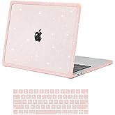 MOSISO Compatible with MacBook Pro 13 inch Case M2 2026-2016 A2338 M1 A2251 A2289 A2159 A1989 A1708 A1706, Crack-Resistant Heavy Duty Glitter Hard Case with TPU Bumper&Keyboard Cover, Pink