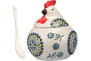 Ceramic Salt Cellar with Lid and Spoon,13 oz/400 ml Large Chicken Rooster Cookie Jar,Salt Holder,Salts Containers for Counter