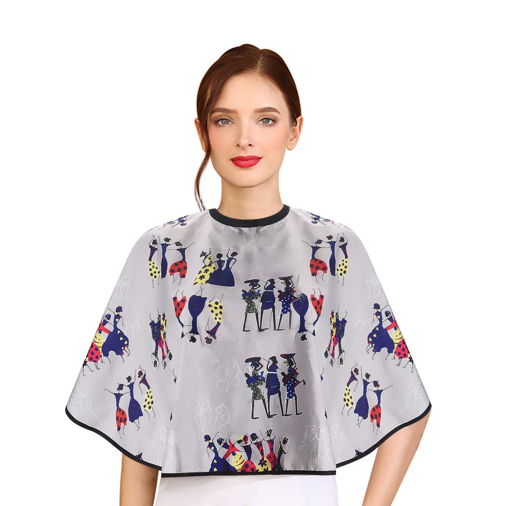 Noverlife Short Makeup Cape with Pattern Design, Makeover Bib for Beauty Salon Clients Smock, Lightweight Comb-out Beard Shaving Apron Hairdressing Shampoo Cape for Makeup Artist Beautician Stylist