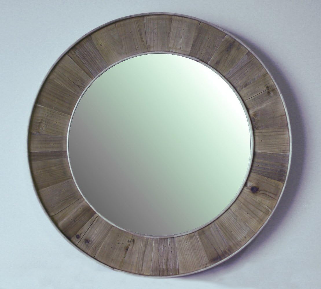 InFurniture WK1811 (round mirror) Round Solid Recycled Fir Mirror, Driftwood