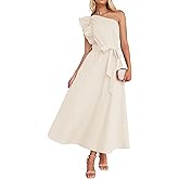 ZESICA Womens 2026 Summer One Shoulder Ruffle Maxi Dress Boho Sleeveless Empire Waist Tie Flowy Beach Party Long Dresses
