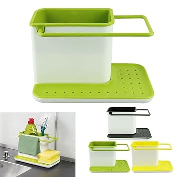 Zollyss Plastic 3 in 1 Kitchen Sink Organizer for Dishwasher Liquid, Brush, Cloth, Soap, Sponge (Standard)