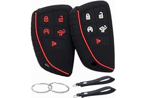 REPROTECTING Silicone Rubber Key Fob Cover Compatible with 2022 2023 2024 Chevrolet Silverado 1500 GMC Sierra 1500 2500HD 3500HD (Black Black with red)