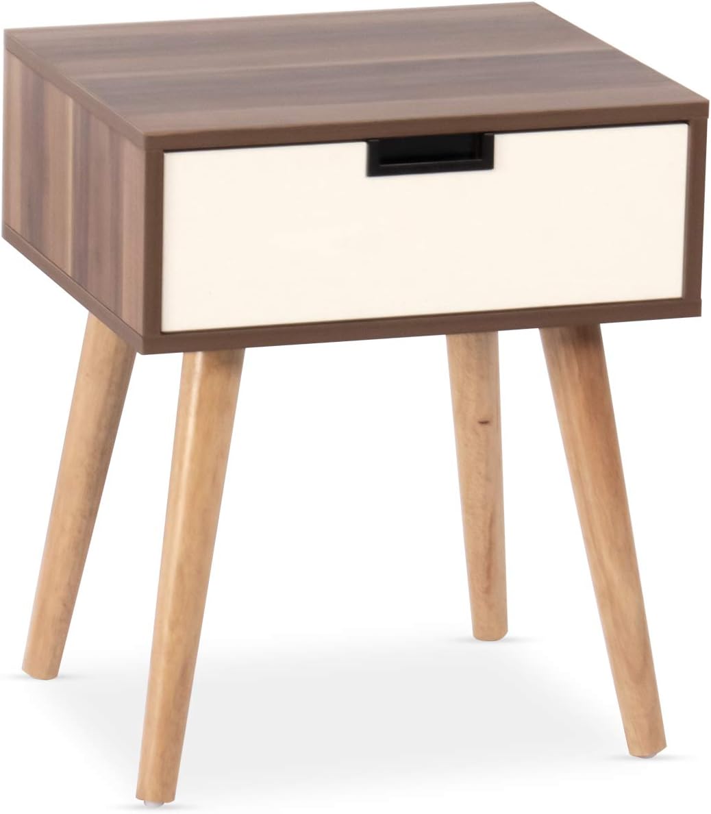 MOOSENG Wood Nightstand End Side Drawer and Open Shelf Accent Table Modern Furniture in Bedroom Home, Brown: Furniture & Decor
