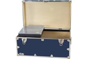 C&N Footlockers - Large Undergrad Storage Trunk w/Tray - Made in the USA - Only STEEL Footlocker on Amazon - Durable Chest with Lid Stay - 32 x 18 x 16.5 Inches (Navy)