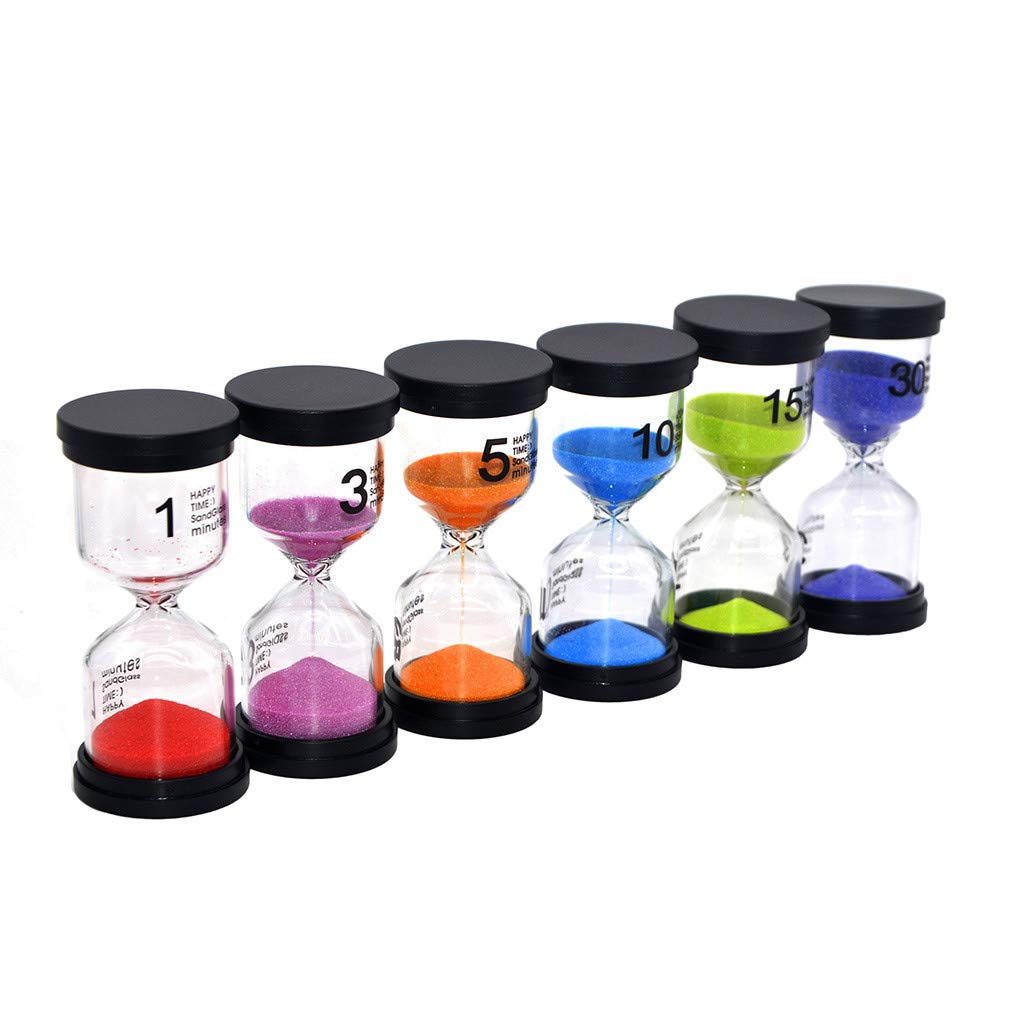 Medigy Teaching Sand Timer Clock Set 1 minute 3 minutes 5 minutes 10 minutes 15 minutes 30 minutes for Kids Study Toothbrush with Gift Box