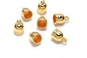 AGCFABS 50pcs/lot Gold Color End Tip Tassel Caps Beads Necklace Round Leather Cord Crimps end Caps Fastener for Jewelry Making Finding DIY Supplies (Gold, 8mm - 50pcs)