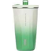TYESO Stainless Steel Tumbler with straw inside Stainless steel wide-mouth vacuum insulation home office outdoor multi-color thermal and cold insulation cover with 20oz (Green)