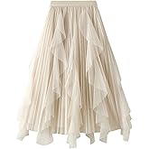Dirholl Women's A-Line Fairy Patterned Elastic Waist Ruffle Tulle Layered Midi Skirt