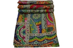 V Vedant Designs Indian Handmade Twin/Queen/King Size Cotton Patchwork Kantha Quilt Reversible Bedding Quilt (King)
