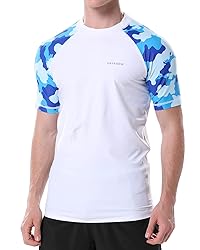 Mens Rash Guard Swim Shirts Short Sleeve UV Sun