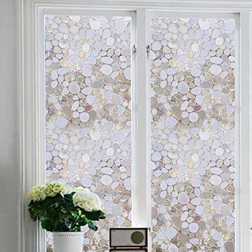 Soqool Decorative Window Film Privacy Window Treatment No Glue Static Cling Vinyl Film Heat Control Window Covering for Home/Bathroom/Sliding Window Decor, 17.7" Wide by 78.7" Long