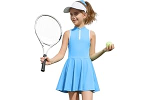 MODAFANS Girls Tennis Golf Dress Sleeveless Athletic Half Zipper Outfits with Shorts Aged 4-13Year