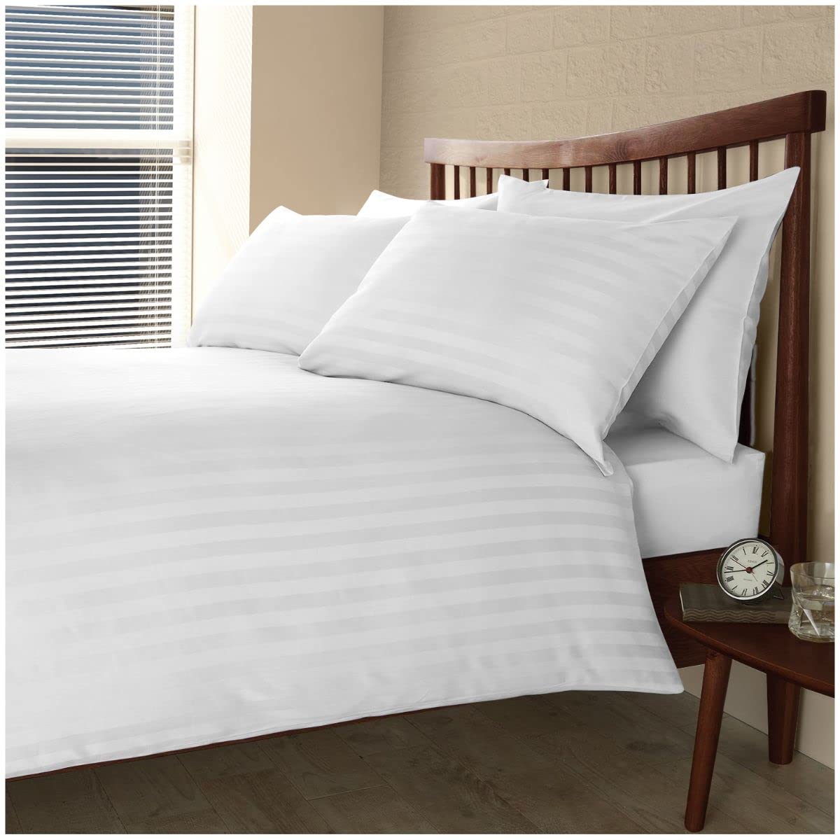 GC GAVENO CAVAILIA 200 Thread Count Striped Duvet Cover Set- 100% Egyptian Cotton Quilt Cover- Reversible Satin Bedding Sets Double- White