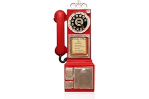 GUYIFUNY Vintage Telephone Model - L 3.74" x W 2.95" x H11.4 Red Antique Landline Phone Props Old-Fashioned Resin Wall Decoration Rotary Dial Crafts Ornaments for Home Office Bar Cafe