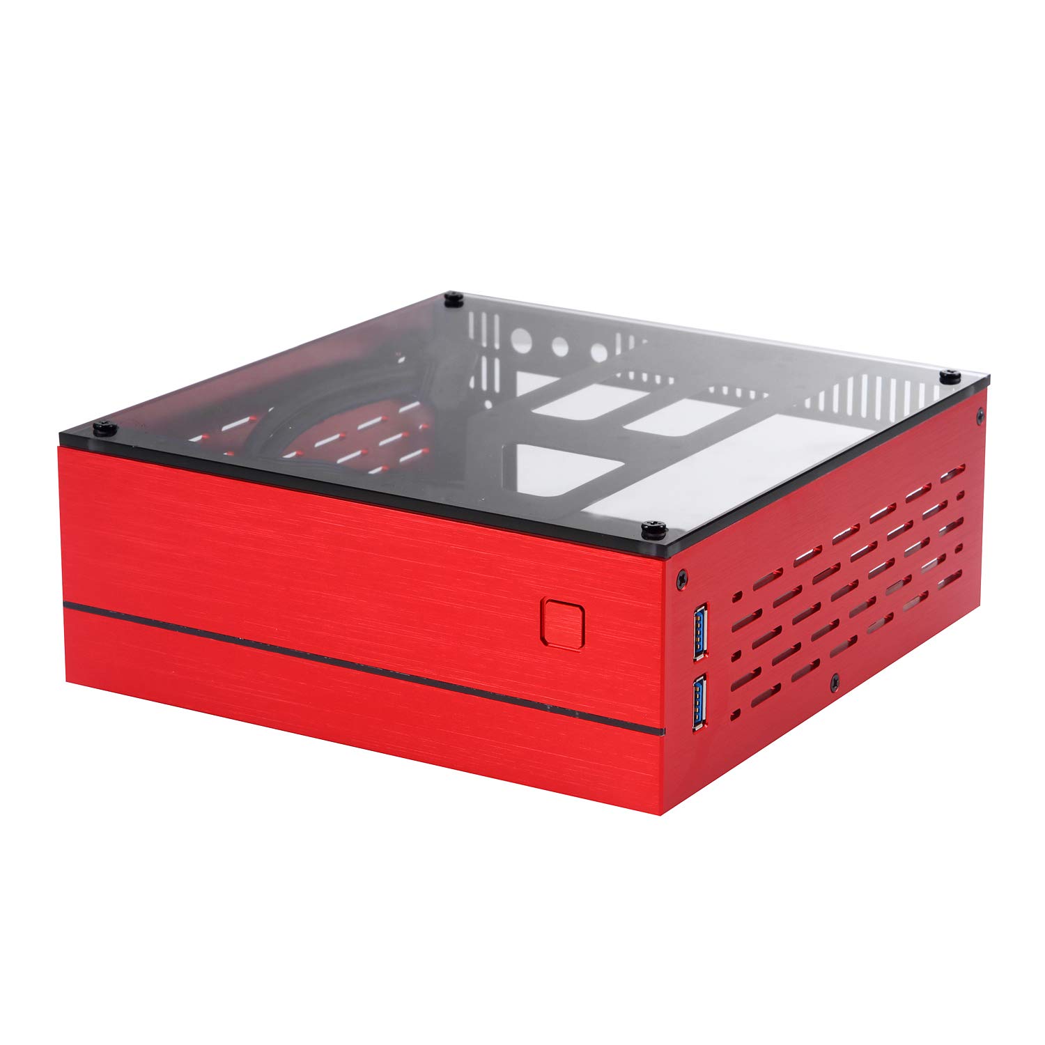 Goodisory A01 Aluminum Mini-ITX HTPC Desktop Computer Chassis (Red Tempered Glass)