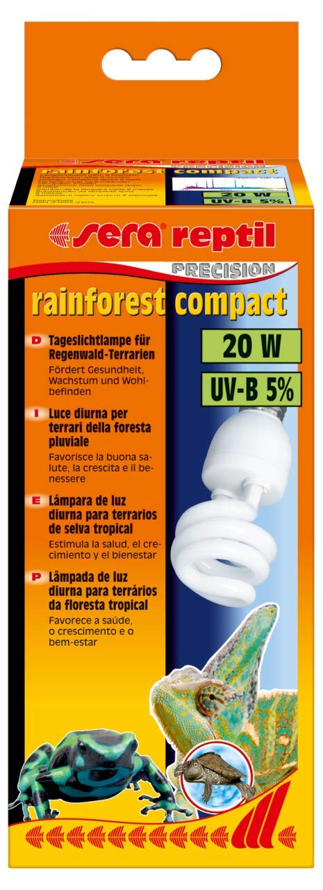 sera Reptile Rainforest Compact - Rainforest Terrarium Lamp 20 W and 5 % UV-B with E27 Socket - Lighting or Lamp for Rainforest Terrariums - Suitable for Sera Reptile Terra Top Attachment Light White 300 Watt 32020