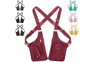 Double Shoulder Armpit Bag for Men & Women Adjustable Phone Holster Bag PU Leather Shoulder Pouch Anti Theft Harness (Wine Re