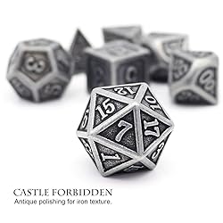 Haxtec Antique Iron Metal DND Dice Set Silver D&D