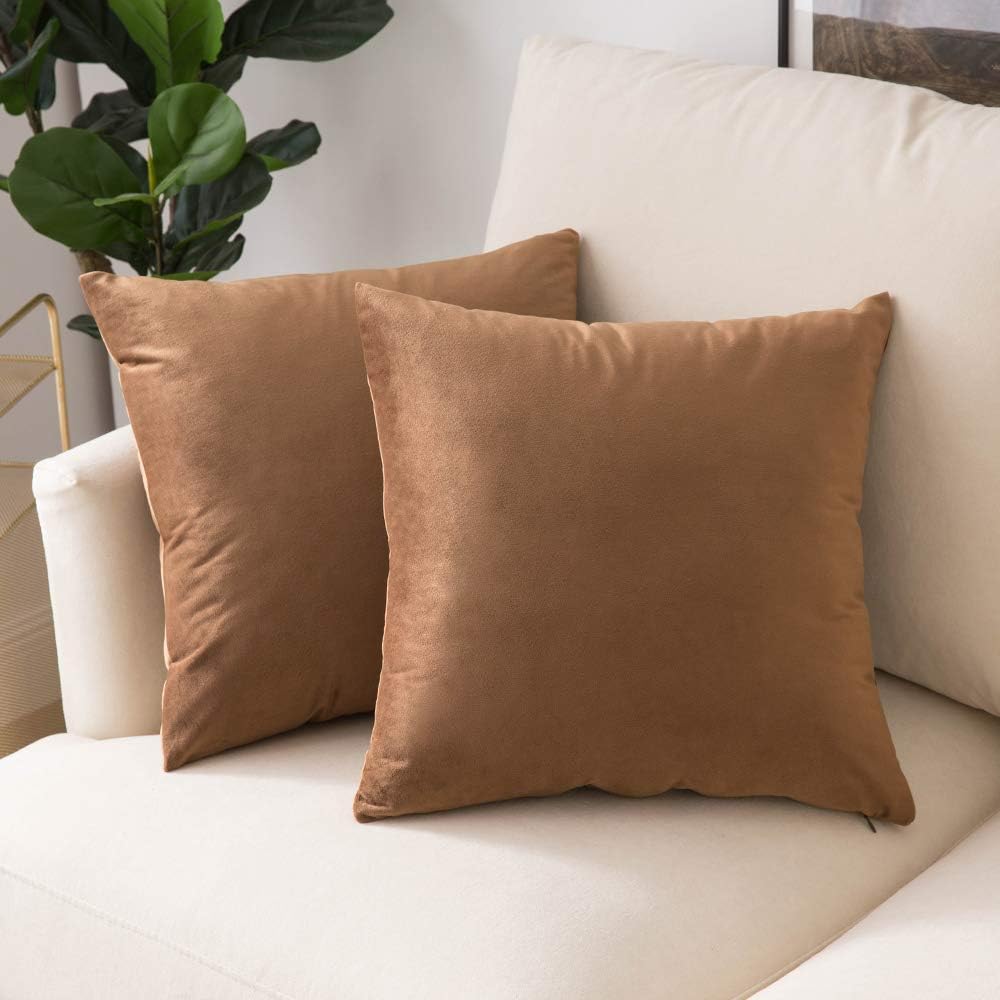 Woaboy Pack of 2 Velvet Throw Pillow Covers Decorative Pillowcases Solid Soft Cushion Covers Pillow Case Square Modern for Couch Living Room Sofa Bedroom Car 18x18 inch 45x45cm Brown