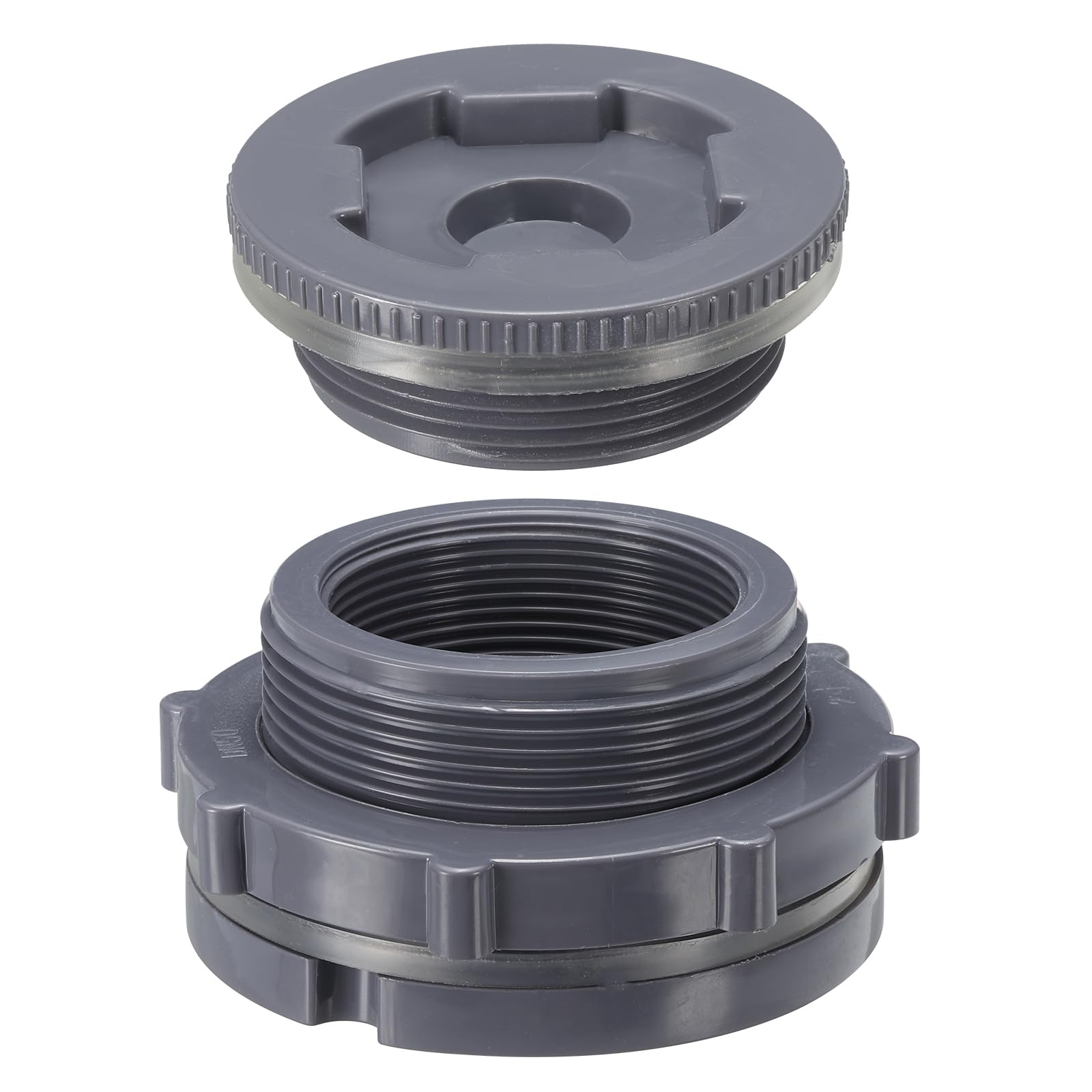 PATIKIL PVC Bulkhead Fitting with Plug NPT2, Bulkhead Water Tank Connector with Silicone Seal Gasket Garden Hose Fitting with Plug for Rain Bucket, Sinks, Aquariums, Gray