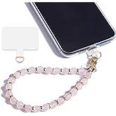 Lostars Marble Beaded Phone Wrist Strap,Detachable Phone Bracelet Strap with Tether Tab,Hands-Free Wristlet Strap (Rose Quart