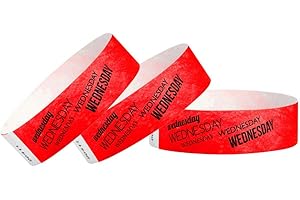 WristCo Wednesday Neon Red Tyvek Wristbands for Events - 500 Count ¾” x 10” - Waterproof Recyclable Comfortable Tear Resistant Paper Bracelets Wrist Bands for Concerts Festivals Admission Party