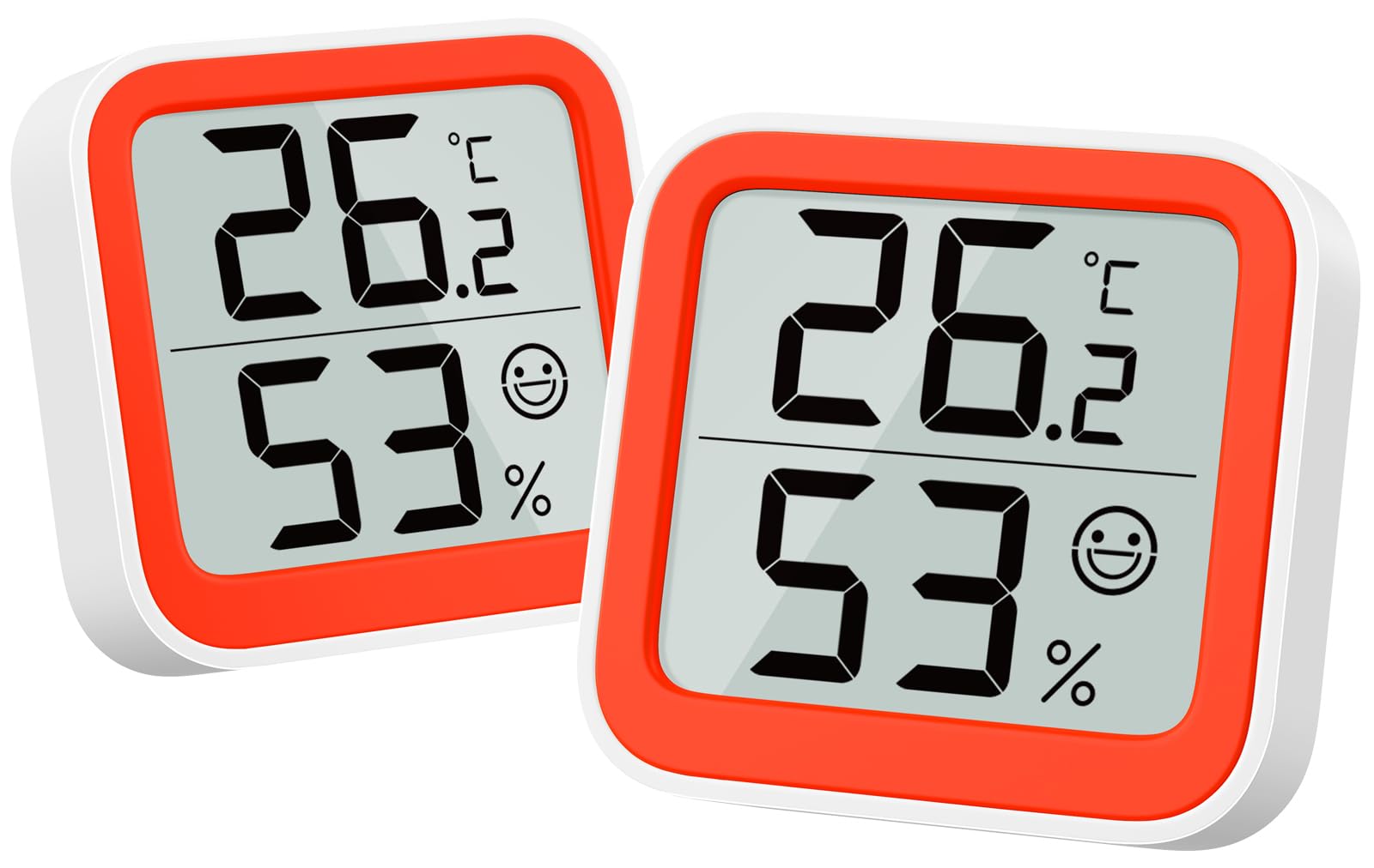 NOKLEAD Thermometer Humidity Meter Inside Mini Hygrometer Monitor Room Temperature Measuring Device with Face Icon Comfort Indicator ℃/℉ Switch,Orange（2）