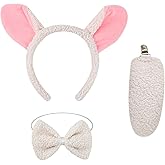 Lamb Costume Accessory Set Sheep Ears Headband Bow Tie & Tail for Halloween Cosplay and Animal Theme Parties
