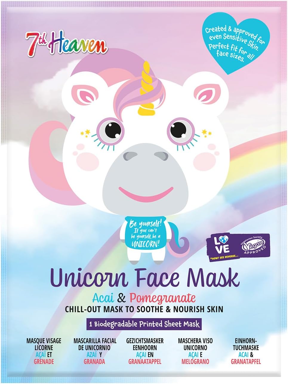 7th Heaven Unicorn Face Sheet Mask with Acai and Pomegranate 1 ct